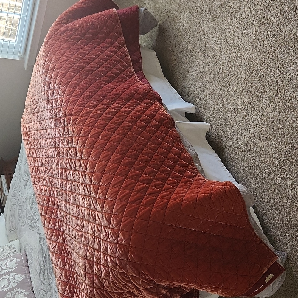 Pottery Barn Quilted Velvet quilt queen Rust